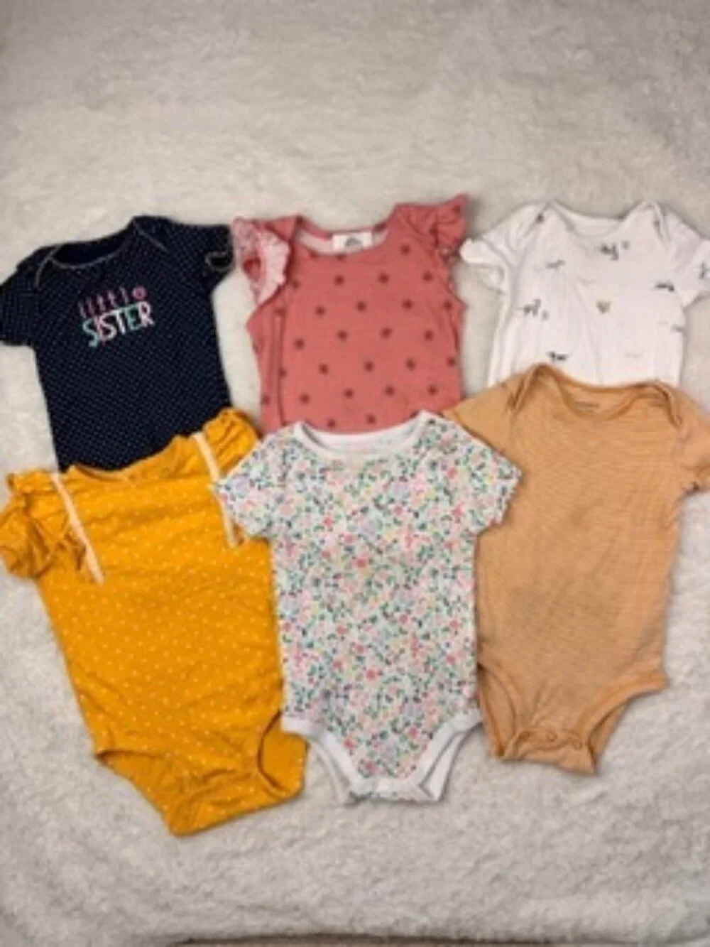 6 Pc Baby Girl Bodysuit Bundle Carter’s 6-24M Floral Polka Dot Sister Onesie